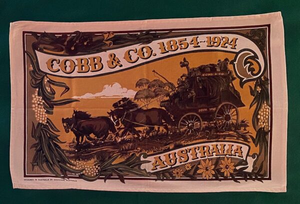 The Cobb & Co Coach T-Towel is representative of the service this company did to opening up Australia and development of our postal service.