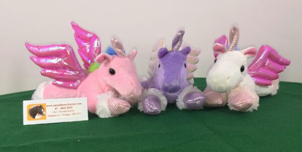 Soft Plush Unicorns with Wings are a very attractive and cuddly toy. Their cute faces, colourful mane and tail, and shiny extras, just add to their appeal.