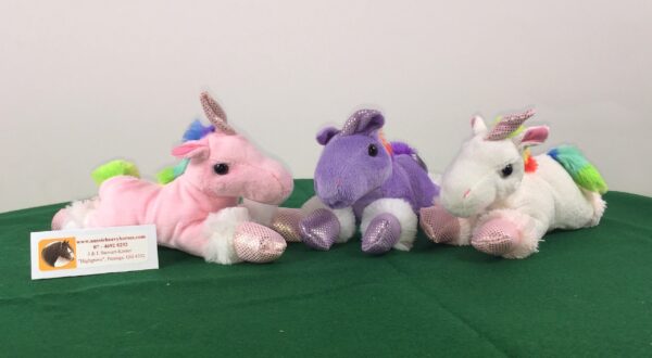 Soft Plush Unicorns are a very attractive and cuddly toy. With their cute faces, colourful mane and tail, shiny feet and horn, children love them.