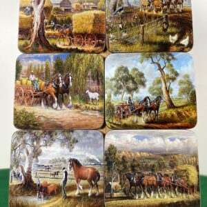 'Working Horses' Placemats are 6 placemats featuring the working horse in action. Artwork is by the Australian artist Alma Zaadstra.