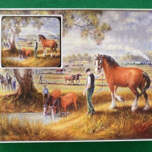 'Working Horses' placemats and matching coasters set. Artwork by Almar Zaastra