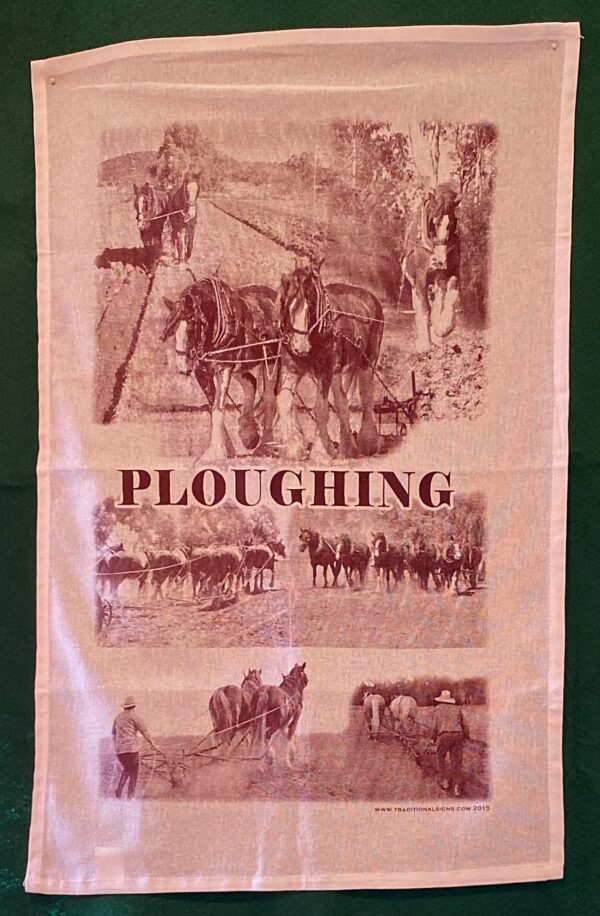 This Ploughing T-Towel depicts the Clydesdale horse doing a job it's made for and based on actual photos. Designed and hand screenprinted AHH .