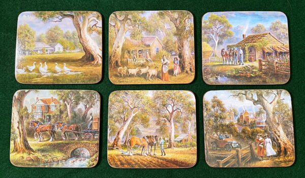 'Home Among the Gum Trees' Coasters feature the artwork of Australian artist Alma Zaadstra - spectacular paintings of the Clydesdale horse and farm scenes